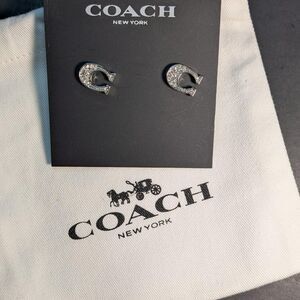 Coach silver pave horseshoe earrings